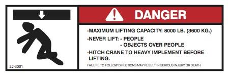 22-3001 Bin Crane - Danger/Max Lifting Capacity