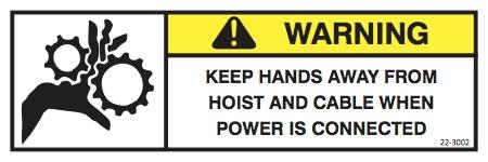 22-3002 Bin Crane - Warning/Keep Hands Away
