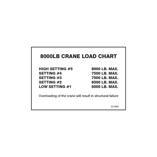 22-3005 Bin Crane - 8000 LB Load Chart