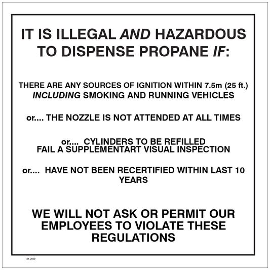 54-0059 It is Illegal and Hazardous to Dispense Propane…